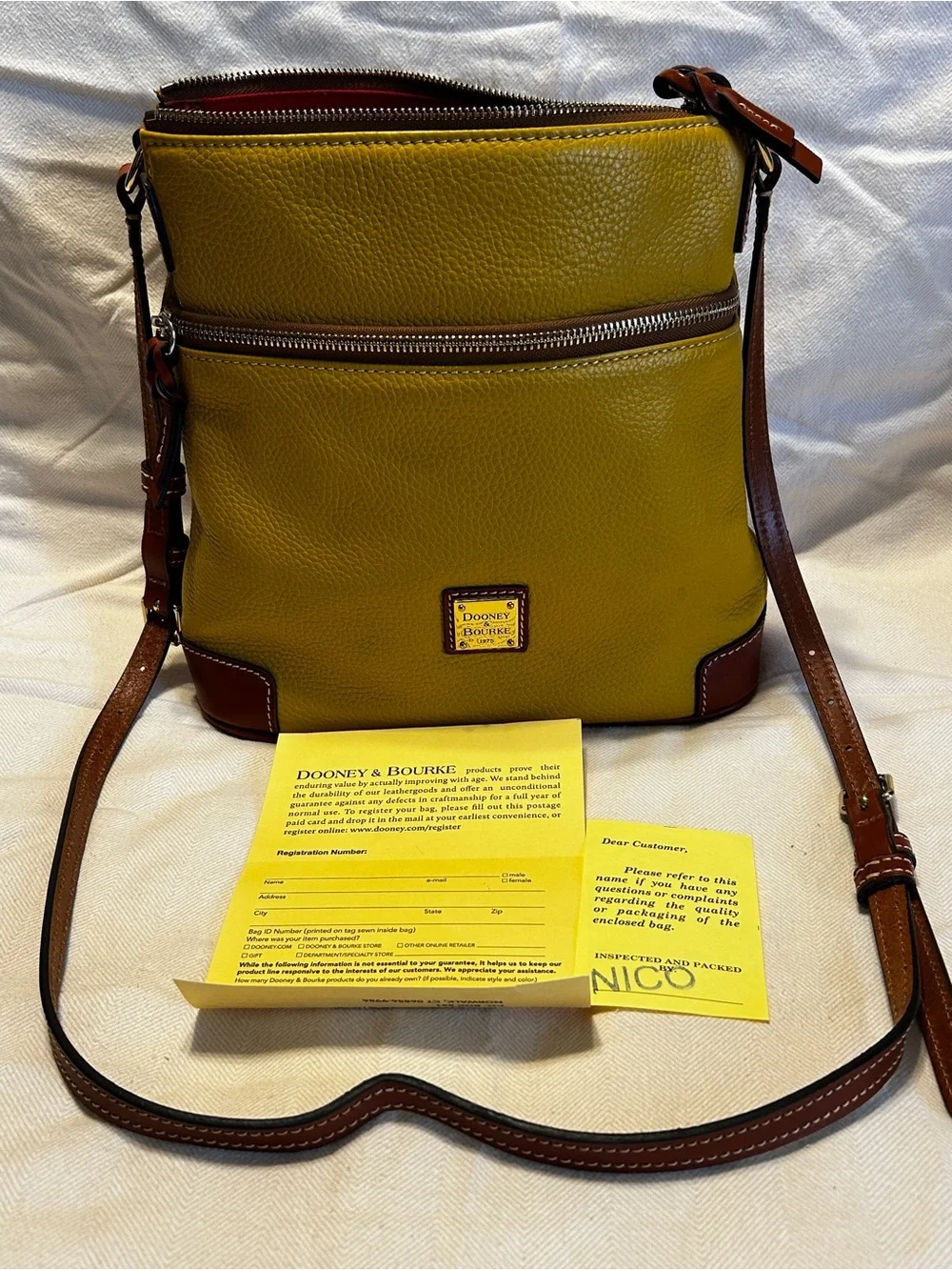 Dooney & Bourke Yellow Leather Crossbody with Brown Trim
